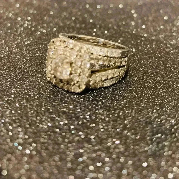 3ct. Halo Cushion Diamond Engagement Wedding Ring Set 10k White Gold (3 pcs.) - Picture 3 of 15